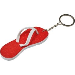 Portachiavi personalizzati "infradito" rosso, metallo, PVC, EVA, 8 x 3 x 0,5 cm