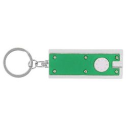 Portachiavi personalizzati, 1 luce LED verde, plastica, metallo, 6 x 2,5 x 0,5 cm