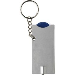 Portachiavi personalizzati, gettone da spesa, torcia LED blu scuro, plastica, metallo, 6,8 x 2,9 x 0,8 cm