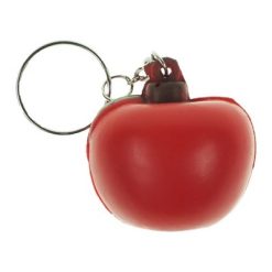 Portachiavi personalizzati, antistress di frutta o verdura nero-rosso, PU, Ø4,5 x 3 cm