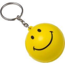 Portachiavi personalizzati, antistress "faccia sorridente" giallo, metallo, PU, Ø4 cm