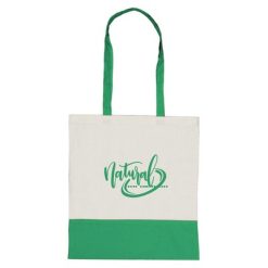 Borse in tessuto personalizzate verde, cotone 140 g/m2, 38 x 42 cm (maniglie 70 x 2 cm)