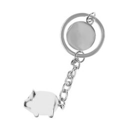 Portachiavi personalizzati "animaletto", gettone da spesa grigio, metallo, dog 1,4 x 3,4 x 3 cm; cat 1,4 x 2,4 x 2,8 cm; pig 1,8 x 1,9 x 2,8 cm; chip Ø2,3 cm