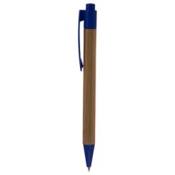 Penna in bambù personalizzata, blu scuro, bambù, plastica, Ø1,1 x 14,2 cm