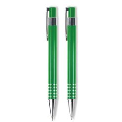 Set scrittura personalizzato, penna e portamine, verde, metallo, Ø1,1 x 13,2 cm