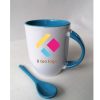 Tazza personalizzata con stampa con un cucchiaio, il manico e interno colorato - blu 350 ml, Diam 8 cm, Alt(h) 10 cm